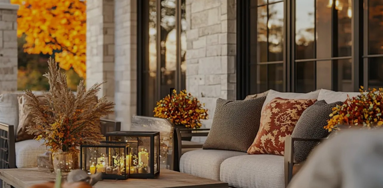 Fall-decorated porch